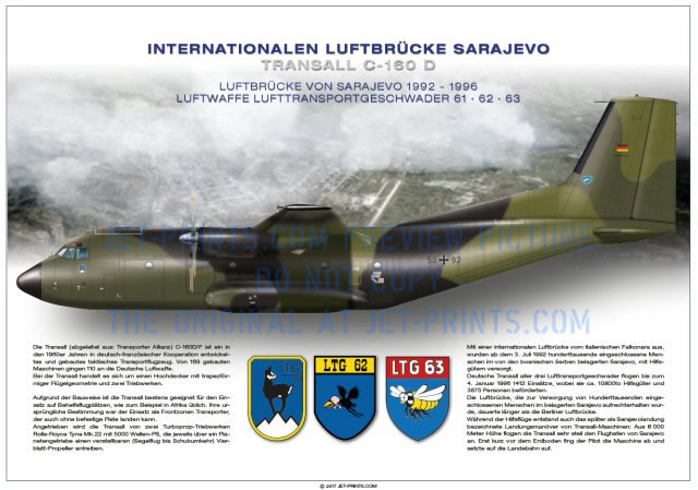 Transall 50+92, Exemplarisch für Einsatz der Luftwaffe bei der "Luftbrücke von Sarajevo" 